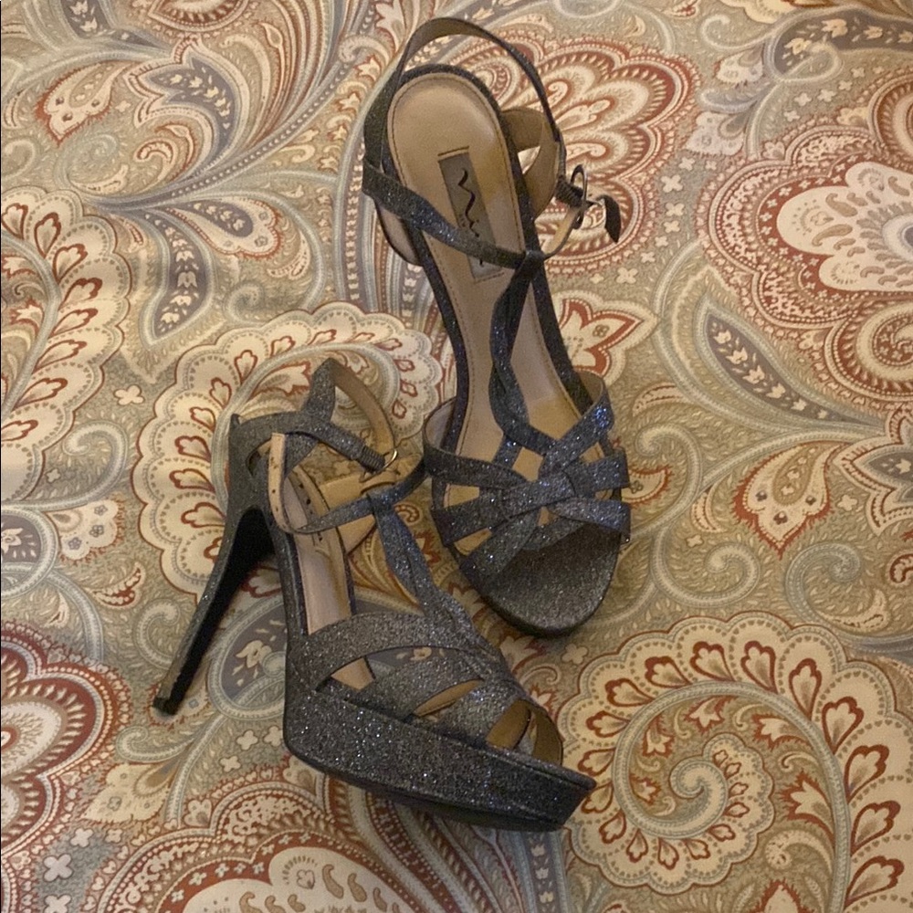 Nina Silver Stiletto Heels with Strappy Design